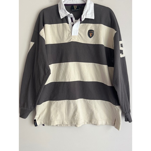 Guinness Other - Guinness Mens Striped Rugby Shirt XXL Grey Cream Cotton Elbow Patches 1759 Harp